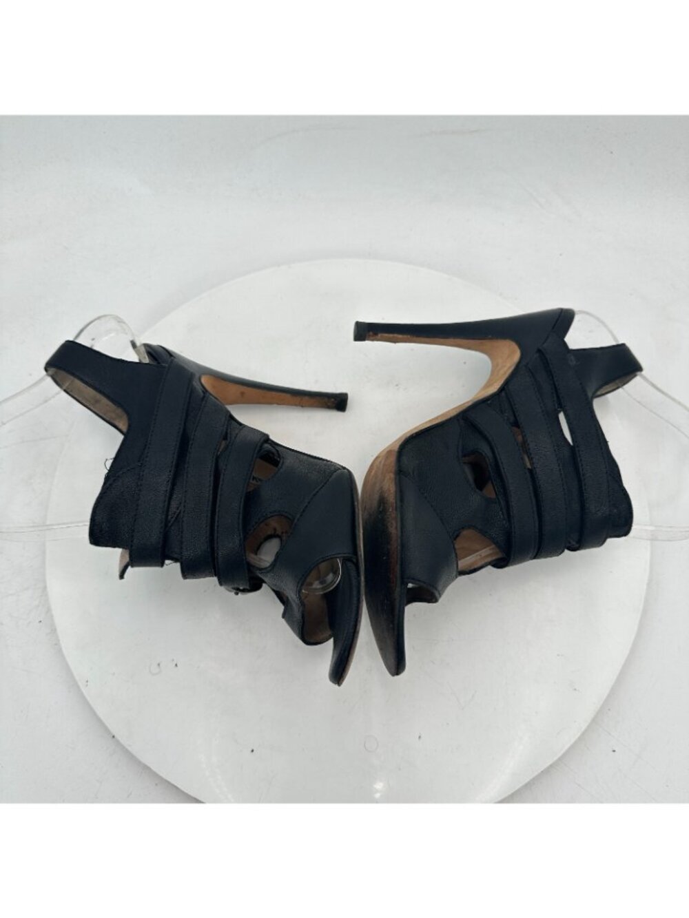 Manolo Blahnik Women EU 36 Black Leather Strappy Peep-Toe Stiletto Sandals - Picture 7 of 11